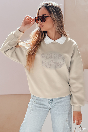 Bluza damska oversize z nadrukiem HAPIRES cappuccino Dstreet BY1483