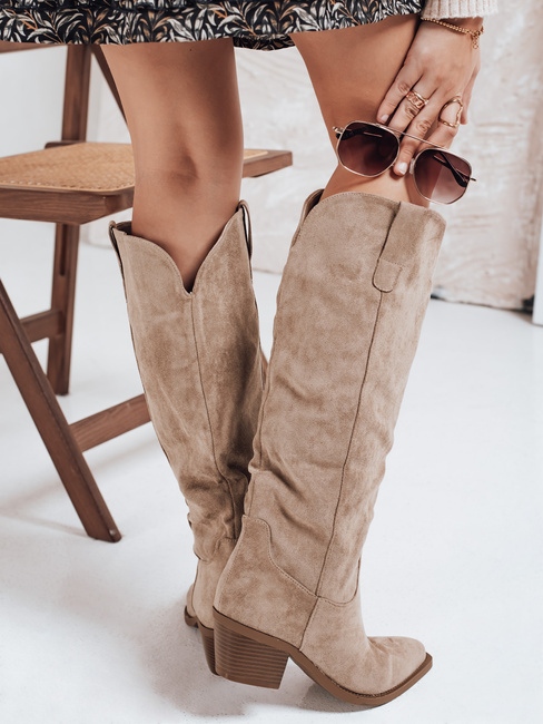 Kozaki damskie zamszowe beżowe Dstreet ZY1172