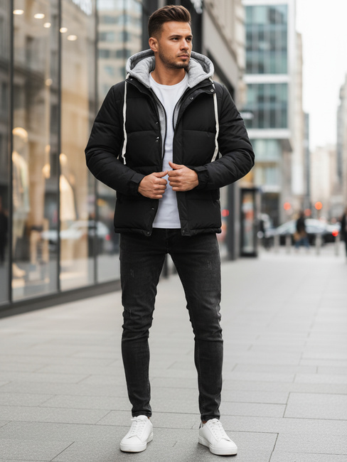 Kurtka męska zimowa pikowana z kapturem czarna Dstreet TX5104