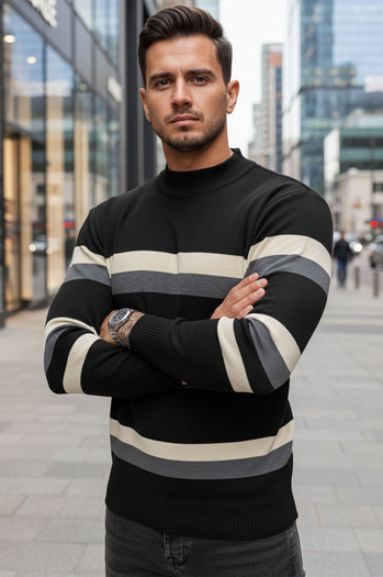 Sweter męski półgolf w paski czarny Dstreet WX2127