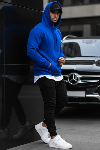 Bluza męska z kapturem niebieska BX2392