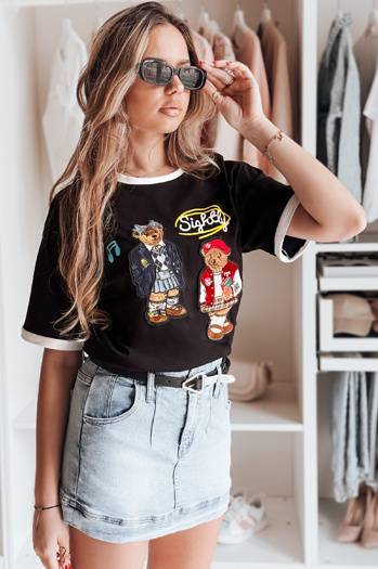 T-shirt damski oversize z haftem CLASSY TEDDY czarny Dstreet RY2843