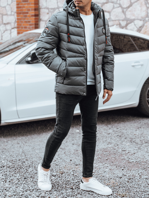 Kurtka męska zimowa pikowana z kapturem grafitowa Dstreet TX5057