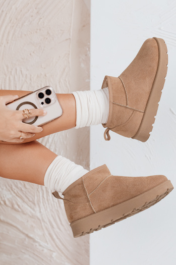 Śniegowce damskie na platformie beżowe Dstreet ZY1075