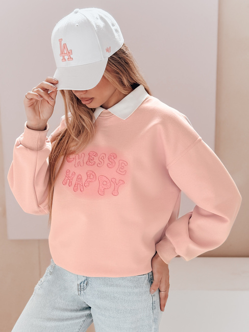 Bluza damska oversize z nadrukiem HAPIRES różowa Dstreet BY1486