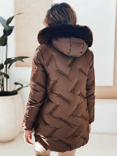 Kurtka damska zimowa LOVEINSIDE pikowana z futerkiem brązowa Dstreet TY5052