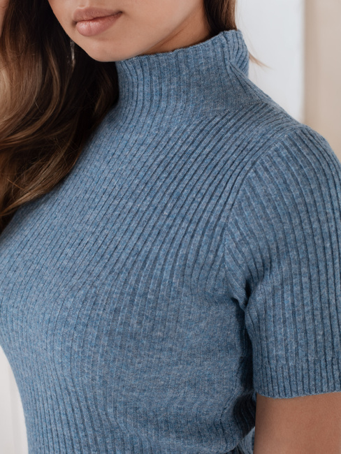 Damski sweter prążkowany z krótkim rękawem GIRLGLORY niebieski Dstreet MY2555