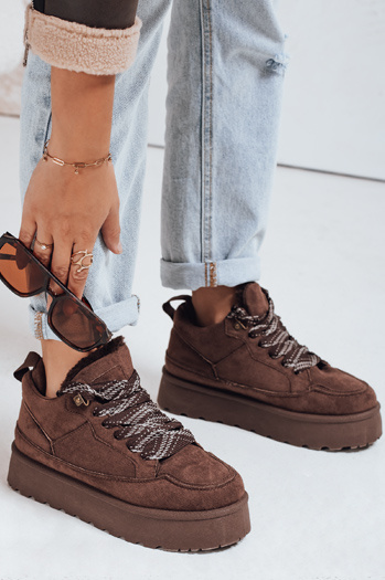 Sneakersy damskie z futerkiem na platformie brązowe Dstreet ZY1069