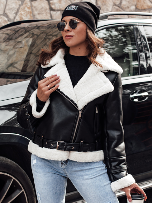 Kurtka zimowa damska skórzana BELLCIAO czarno-beżowa Dstreet TY4685