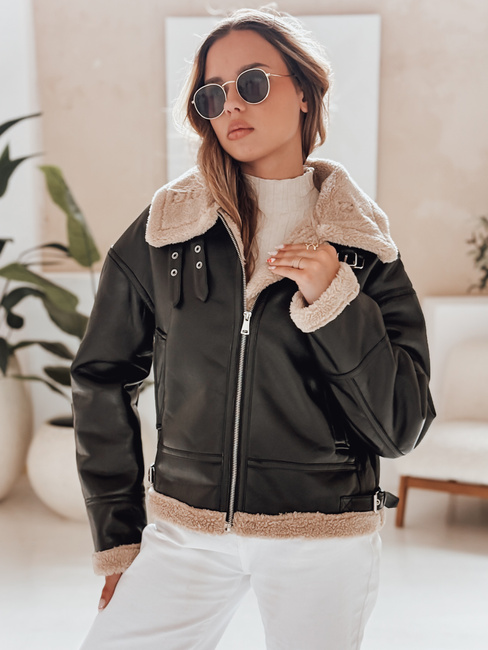 Kurtka skórzana damska z kożuchem SHEREB czarna Dstreet TY4756