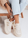 Sneakersy damskie z futerkiem na platformie beżowe Dstreet ZY1081
