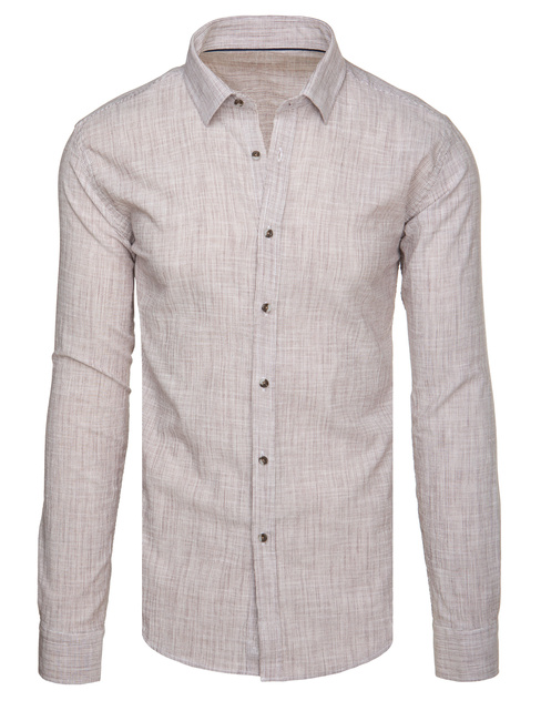 Koszula męska w drobny prążek z długim rękawem beżowa Dstreet DX2657