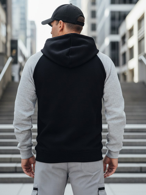 Bluza męska basic z kapturem w szaro-czarne paski Dstreet BX5902