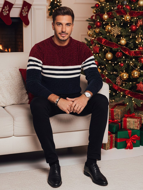 Sweter męski w paski granatowy Dstreet WX2229z