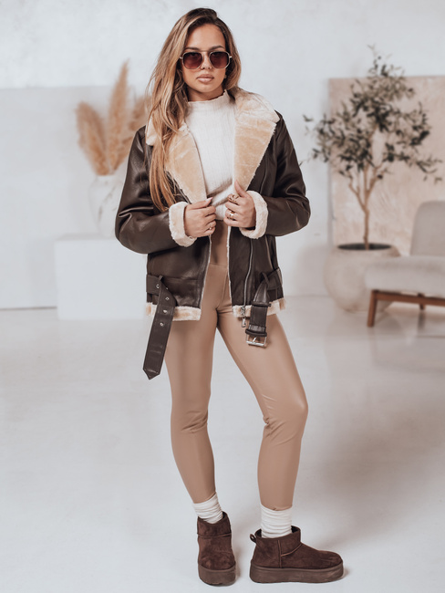 Kurtka damska skórzana z kożuszkiem NORFDIMA brązowa Dstreet TY4736