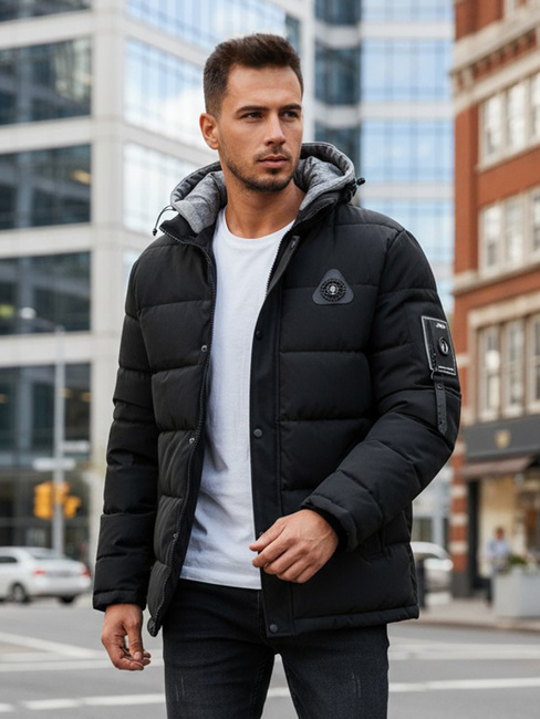 Kurtka męska zimowa z kapturem czarna Dstreet TX5091
