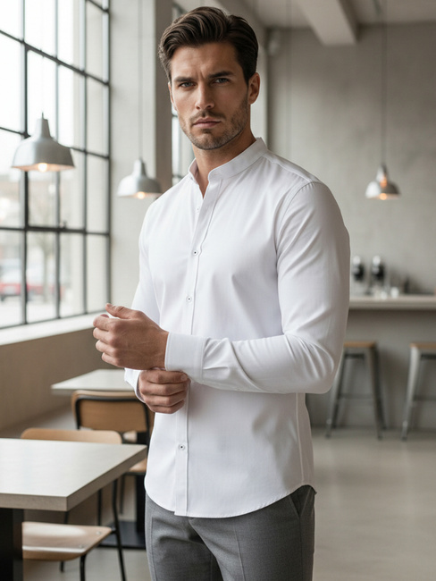 Koszula męska SLIM FIT casualowa ze stójką biała Dstreet DX2608