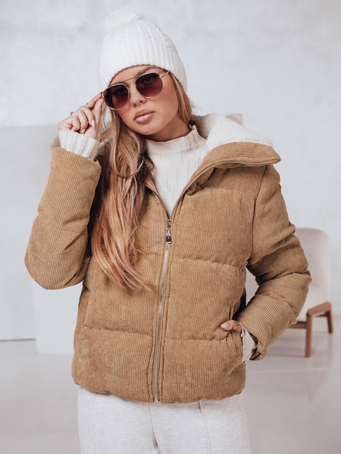Kurtka damska zimowa sztruksowa TRENDYGLAM ciemnobeżowa Dstreet TY4359