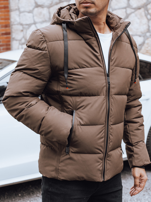 Kurtka męska zimowa pikowana z kapturem brązowa Dstreet TX5064