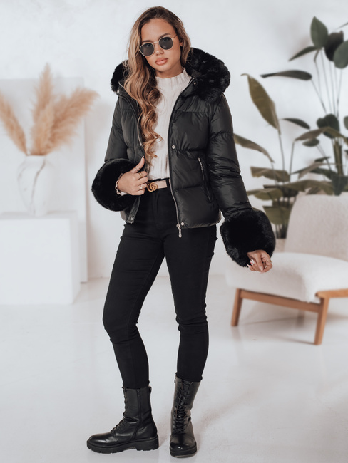 Kurtka damska zimowa YOUWARM krótka pikowana z futerkiem czarna Dstreet TY5006