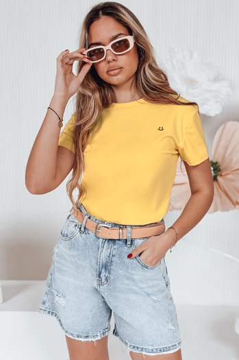 T-shirt damski prążkowany SMILE FOR YOU żółty Dstreet RY2908