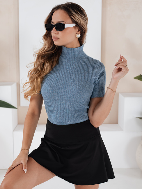 Damski sweter prążkowany z krótkim rękawem GIRLGLORY niebieski Dstreet MY2555