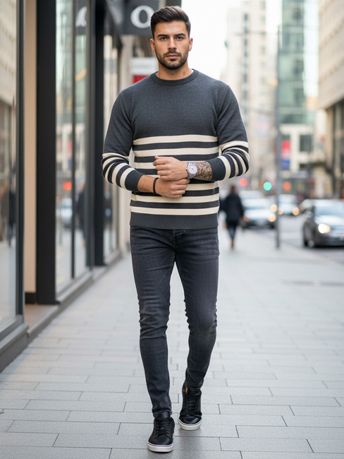 Sweter męski w paski ciemnoszary Dstreet WX2133