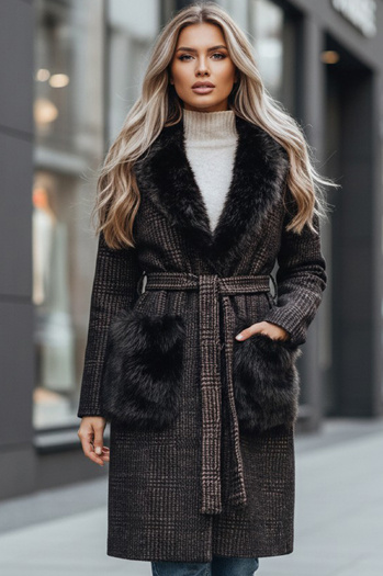 Płaszcz damski z futerkiem brązowy Dstreet TY5229z