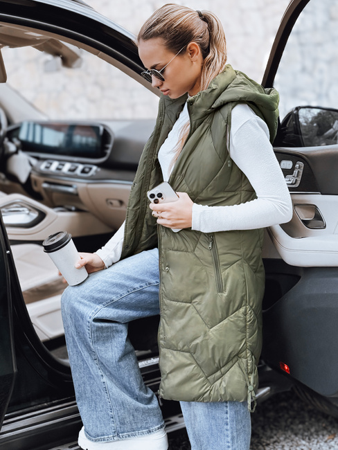 Kamizelka damska długa pikowana zielona Dstreet TY5264