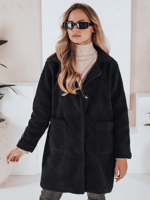 Płaszcz damski teddy futrzany czarny Dstreet NY0756