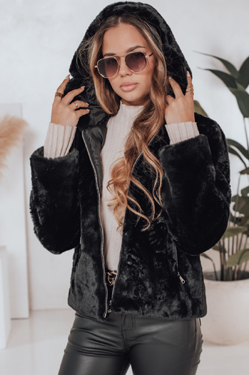 Płaszcz damski krótki ELMIRIS czarny futerkowy Dstreet TY4995