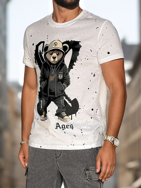 T-shirt męski z nadrukiem biały Dstreet RX5656