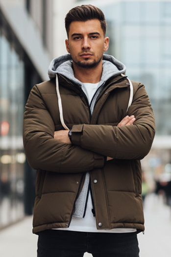 Kurtka męska zimowa pikowana z kapturem khaki Dstreet TX5102