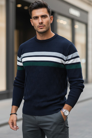 Sweter męski w paski granatowy Dstreet WX2334