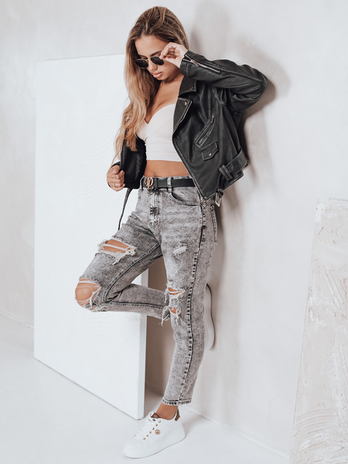 Jeansy damskie push up z dziurami szare Dstreet UY2780
