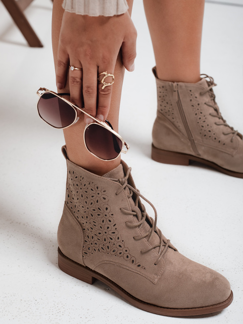 Botki ażurowe damskie beżowe Dstreet ZY1045