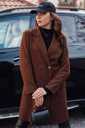 Płaszcz damski oversize LINNORE długi brązowy Dstreet NY0705