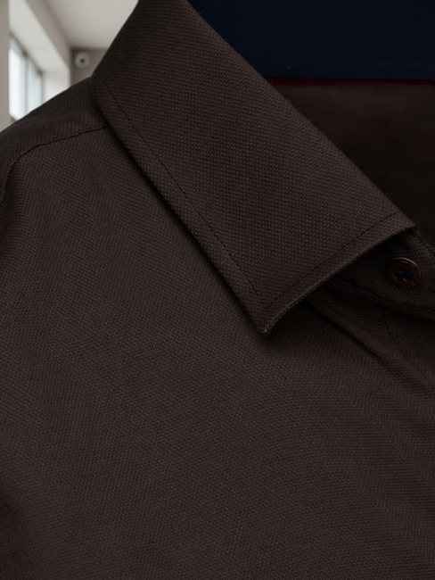 Koszula męska SLIM FIT elegancka gładka ciemnobrązowa Dstreet DX2682