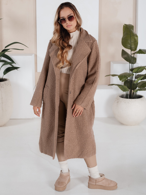 Długi płaszcz damski typu baranek beżowy Dstreet NY0753
