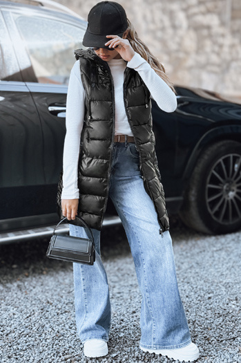 Kamizelka damska pikowana z kapturem czarna Dstreet TY5259