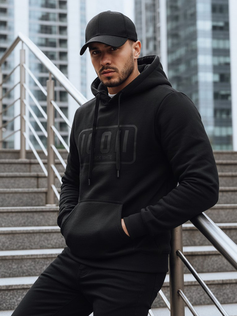 Bluza męska ocieplana z nadrukiem czarna Dstreet BX5919