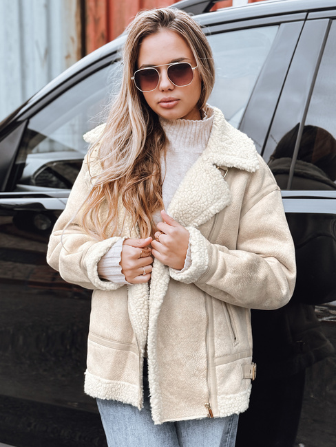 Kurtka ramoneska damska z kożuchem beżowa Dstreet TY5245