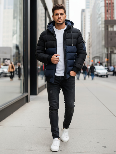Kurtka męska zimowa z kapturem granatowo-czarna Dstreet TX5098