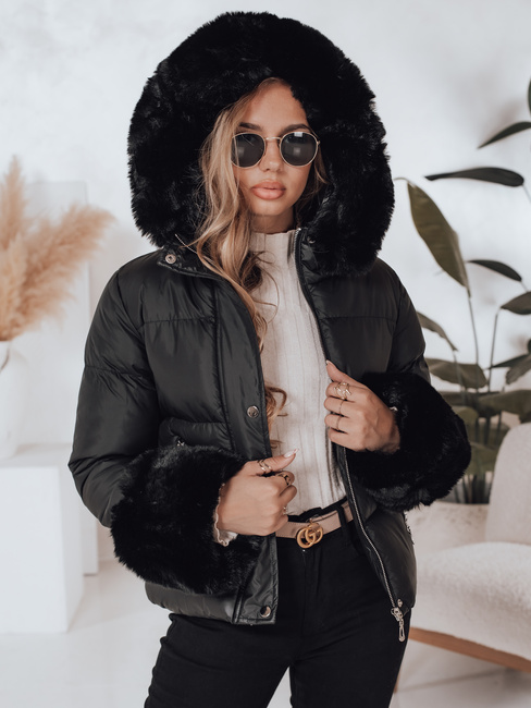 Kurtka damska zimowa YOUWARM krótka pikowana z futerkiem czarna Dstreet TY5006