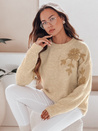 Damski sweter z aplikacją kwiatów GIRLHERBAL kremowy Dstreet MY2546