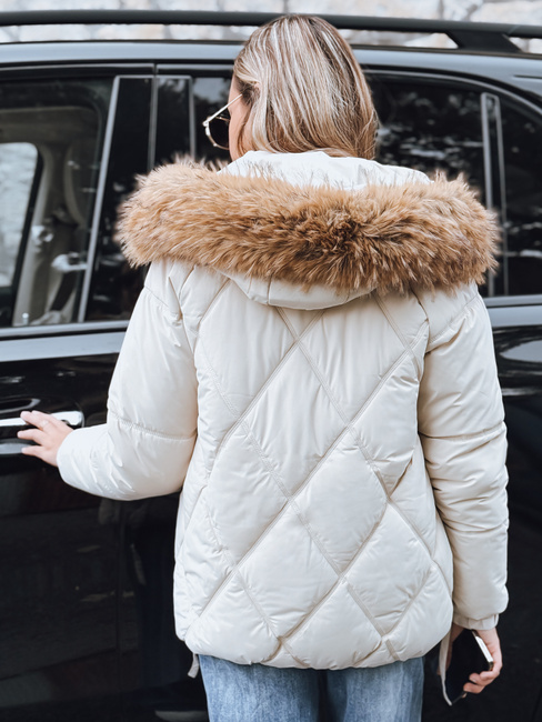 Kurtka damska zimowa pikowana z kapturem biała Dstreet TY5236