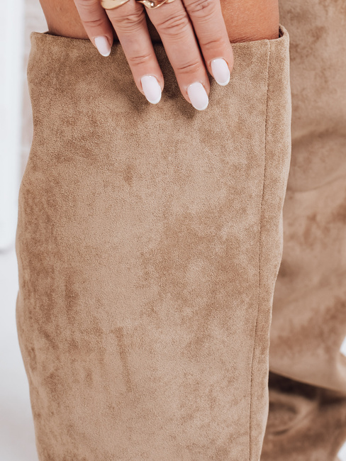 Kozaki damskie z marszczoną cholewką zamszowe beżowe Dstreet ZY1100