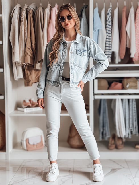 Spodnie damskie slim fit z paskiem TAIRONIK jasnoszare Dstreet UY2538