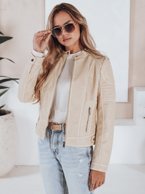 Kurtka skórzana damska ramoneska ROCKMISS beżowa Dstreet TY5226