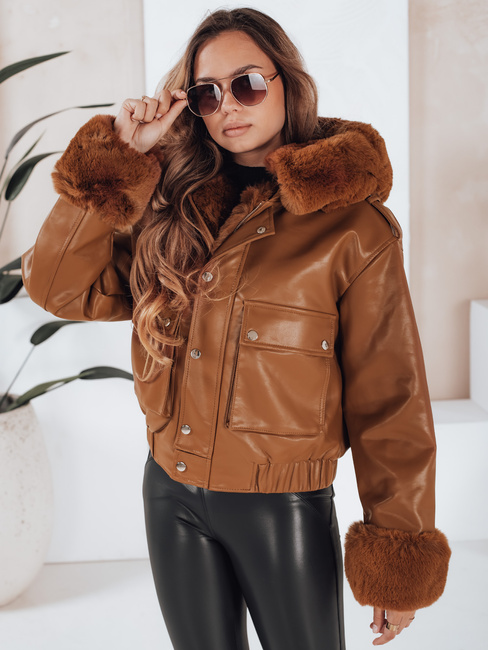 Kurtka skórzana damska z futerkiem brązowa Dstreet TY5129